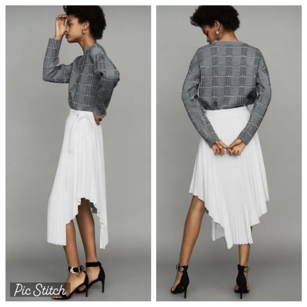 Maje The Jaxy Asymmetrical Pleated Midi Skirt in White Size 36/Medium. - Picture 9 of 10